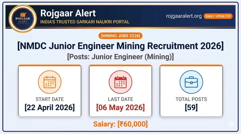 NMDC Junior Engineer Mining Recruitment 2026 — Vacancy, Eligibility, Salary & Apply Process