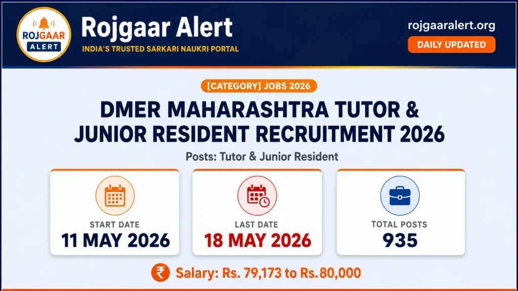 DMER Maharashtra Tutor & Junior Resident Recruitment 2026 — Vacancy, Eligibility, Salary & Apply Process