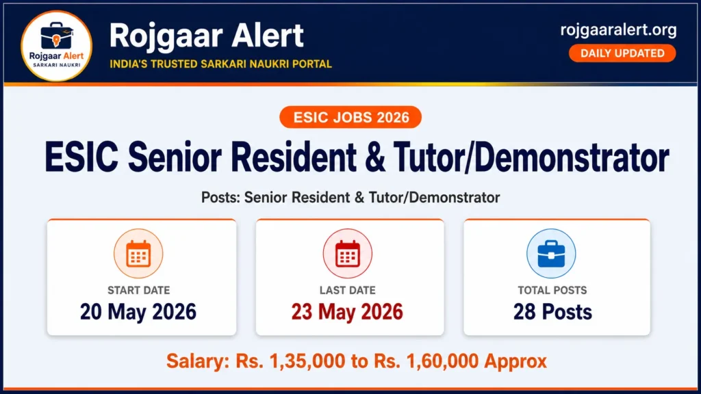 ESIC Senior Resident & Tutor Demonstrator Recruitment 2026 — Vacancy, Eligibility, Salary & Apply Process