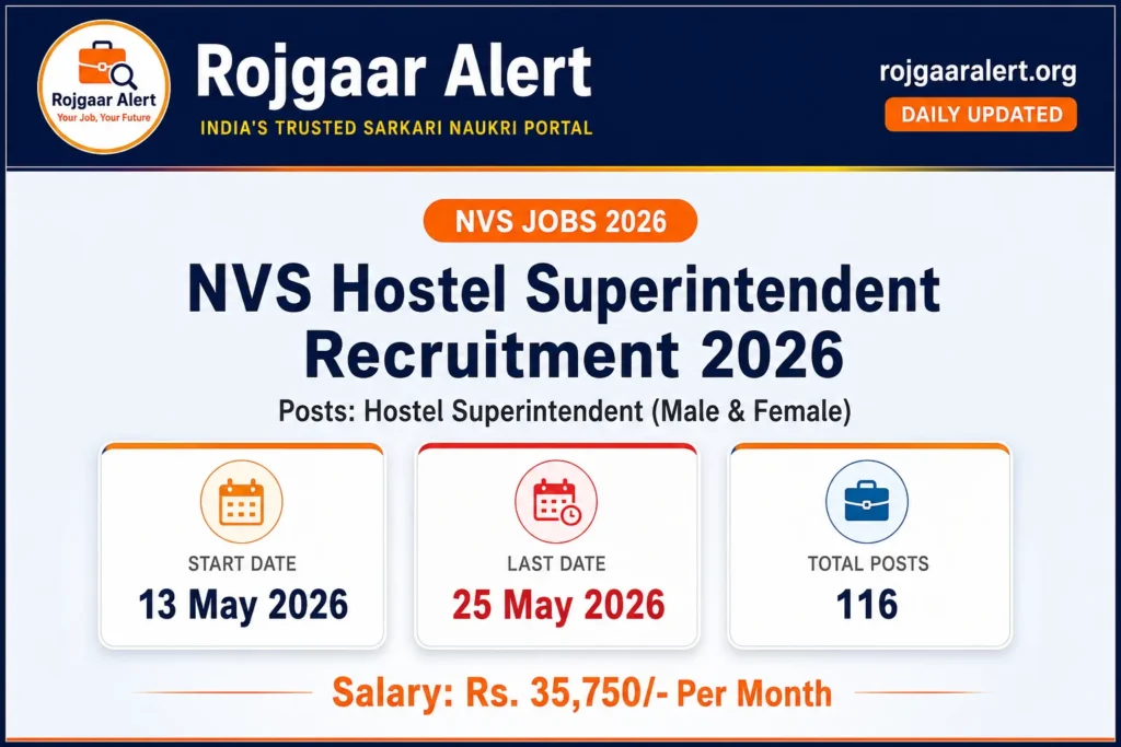NVS Hostel Superintendent Recruitment 2026 — Vacancy, Eligibility, Salary & Apply Process