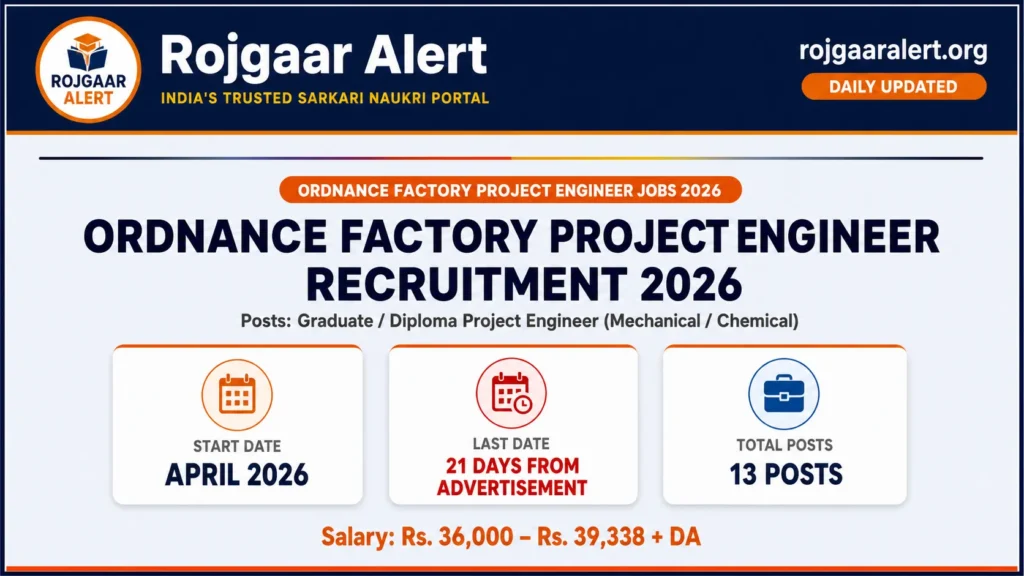 Ordnance Factory Project Engineer Recruitment 2026 — Vacancy, Eligibility, Salary & Apply Process